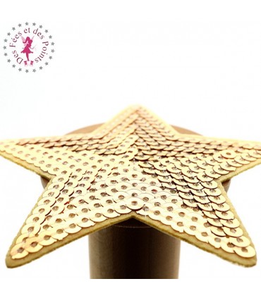 Etoiles en sequins / paillettes à thermocoller - 9 x 9 cm - Or