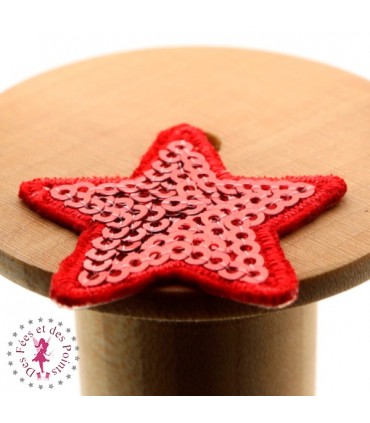 Etoiles en sequins / paillettes à thermocoller - 3.5 x 3.5 cm - Rouge