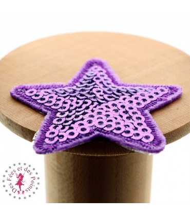 Etoiles en sequins / paillettes à thermocoller - 4 x 4 cm - Violet