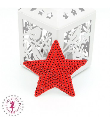 Etoiles en sequins / paillettes à thermocoller - 7 x 7 cm - Rouge