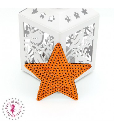 Etoiles en sequins / paillettes à thermocoller - 7 x 7 cm - Orange