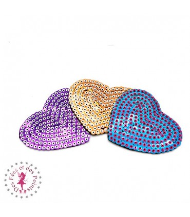 Coeurs en sequins / paillettes à thermocoller - 7 x 6 cm