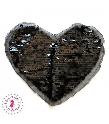 Coeur en sequins / paillettes - 25 cm - Noir