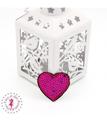Coeur en sequins / paillettes à thermocoller - 3.8 x 4 cm - Fuchsia