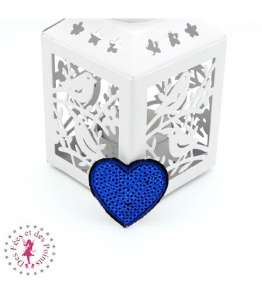 Coeur en sequins / paillettes à thermocoller - 3.8 x 4 cm - Bleu