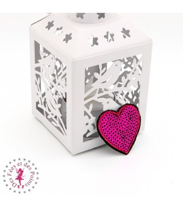 Coeur en sequins / paillettes à thermocoller - 3.8 x 4 cm - Fuchsia