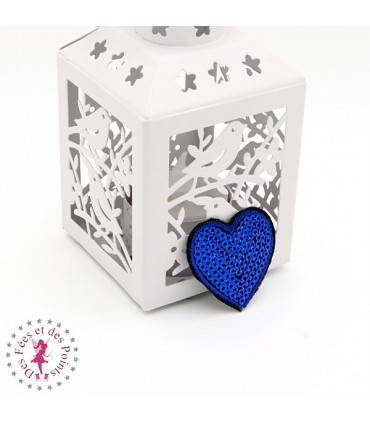 Coeur en sequins / paillettes à thermocoller - 3.8 x 4 cm - Bleu