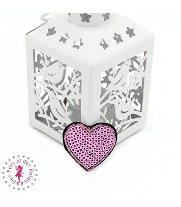 Coeur en sequins / paillettes à thermocoller - 3.8 x 4 cm - Rose