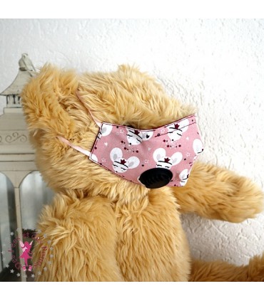 Masque de protection avec valve respiratoire - Souris rose - Taille S - Enfant