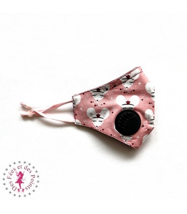 Masque de protection avec valve respiratoire - Souris rose - Taille S - Enfant