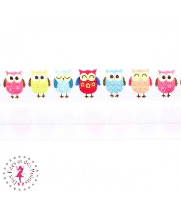 Elastique ruban - Hiboux- 15 mm