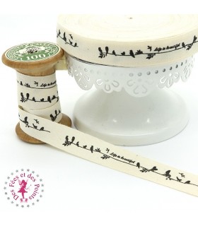 Ruban imprimé - "Les Oiseaux" - Ecru