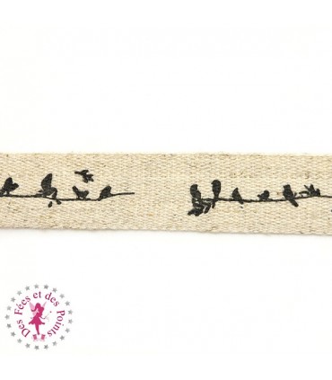 Ruban imprimé - Les Oiseaux - Lin