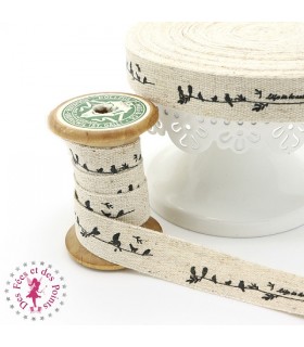 Ruban imprimé - Les Oiseaux - Lin