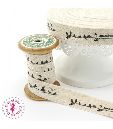 Ruban imprimé - Les Oiseaux - Lin