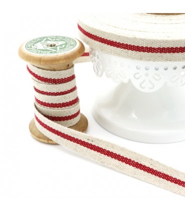 Ruban Zakka - 13 mm - Lin & Rouge