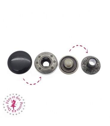 Pressions métallique Anorak - 12 mm - Noir