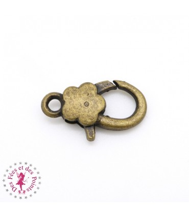 Mini Mousqueton Fleur - 28 mm - Bronze antique