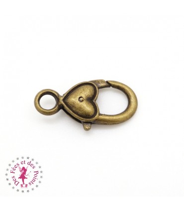 Mini Mousqueton Joli coeur - 28 mm - Bronze antique