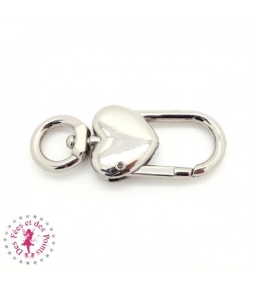 Mousqueton Coeur - 48 mm - Argent