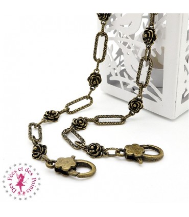 Chaînette pour sac - Roses - 52 cm - Bronze antique / Argent