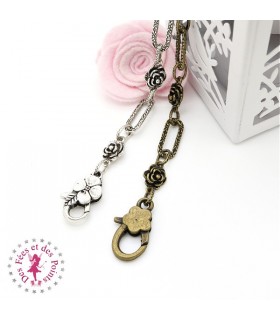 Chaînette pour sac - Roses - 52 cm - Bronze antique / Argent