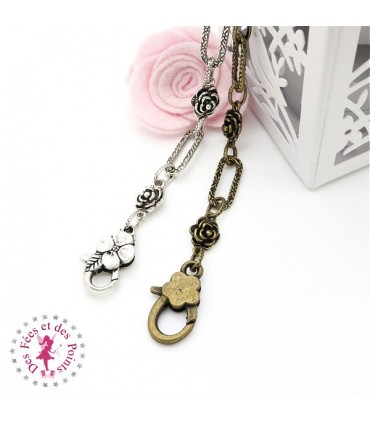 Chaînette pour sac - Roses - 52 cm - Bronze antique / Argent