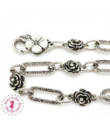 Chaînette pour sac - Roses - 52 cm - Bronze antique / Argent