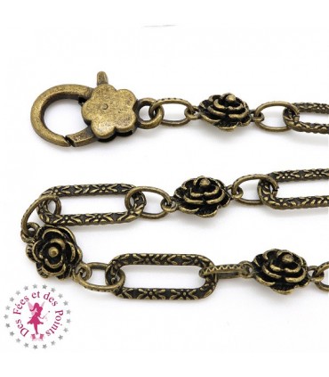 Chaînette pour sac - Roses - 52 cm - Bronze antique / Argent