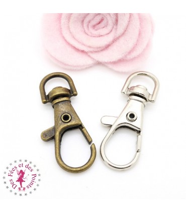 Mousqueton pivotant - 38 mm - Bronze antique / Argent