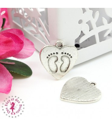 Charm / Pendentif "Coeur Pieds de Bébé"