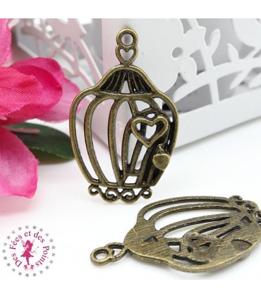 Charm / Pendentif "Cage à oiseau au coeur"