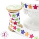Elastique ruban - Etoiles - Blanc & Multicolor - 15 mm
