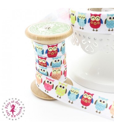 Elastique ruban - Hiboux- 15 mm