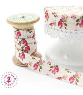 Elastique ruban - Fleurs - Beige - 15 mm