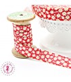 Elastique ruban - Marguerites - Rouge - 15 mm