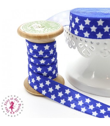 Elastique ruban - Etoiles - Bleu - 15 mm