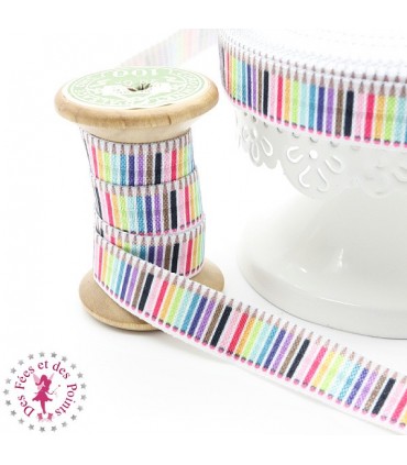Elastique ruban - Crayons de couleurs - 15 mm
