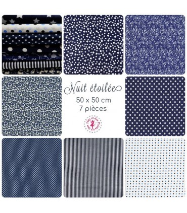 Coupons "Nuit étoilée" - Coton - 50 x 50 cm - 7 pièces