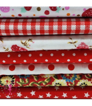 Coupons "Jardin vermillon" - Coton - 50 x 50 cm - 7 pièces