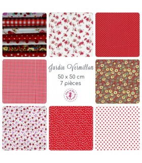 Coupons "Jardin vermillon" - Coton - 50 x 50 cm - 7 pièces