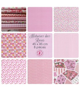Coupons "Histoire de roses" - Coton - 45 x 45 cm - 8 pièces