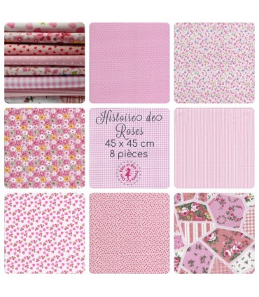 Coupons "Histoire de roses" - Coton - 45 x 45 cm - 8 pièces