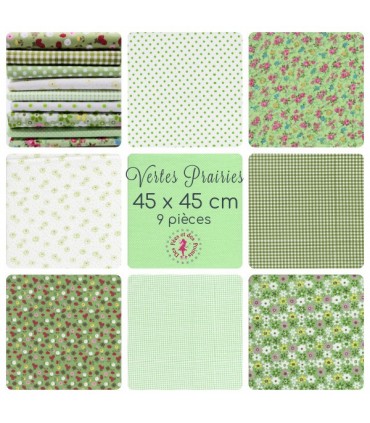 Coupons "Verte prairie" - Coton - 45 x 45 cm - 9 pièces