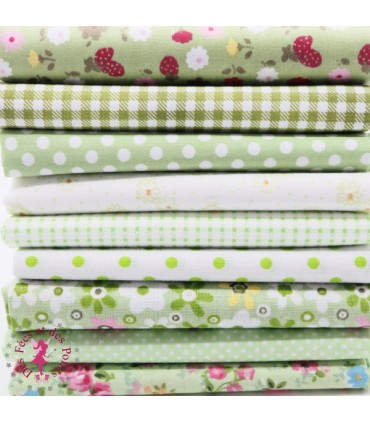 Coupons "Verte prairie" - Coton - 45 x 45 cm - 9 pièces
