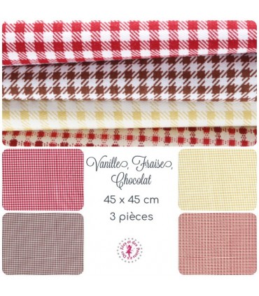 Coupons "Vanille Fraise Chocolat" - Coton - 45 x 45 cm - 4 pièces