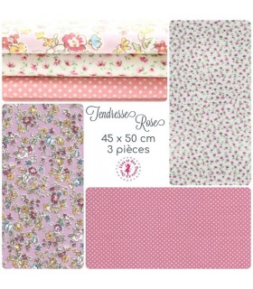 Coupons "Tendresse Rose" - Coton - 45 x 50 cm - 3 pièces