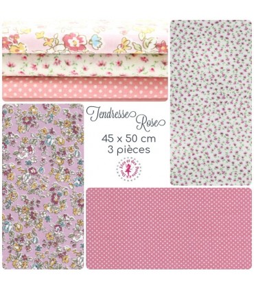 Coupons "Tendresse Rose" - Coton - 45 x 50 cm - 3 pièces