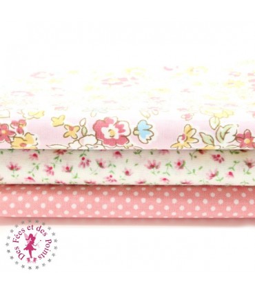 Coupons "Tendresse Rose" - Coton - 45 x 50 cm - 3 pièces