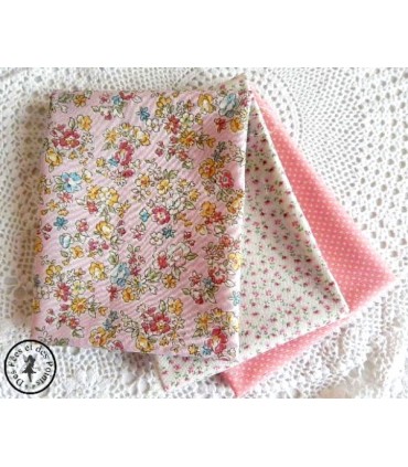 Coupons "Tendresse Rose" - Coton - 45 x 50 cm - 3 pièces